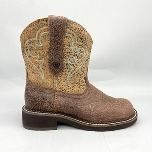 Ariat Womens 7.5B Fatbaby Heritage Boots Brown Leopard Leather Western Cowboy